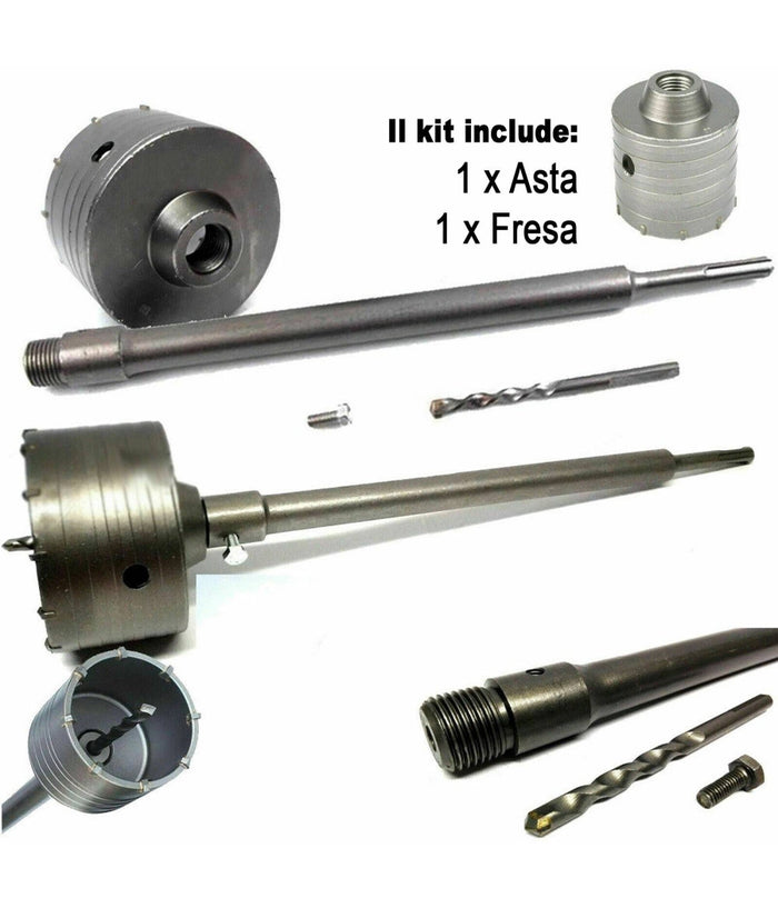 Fresa A Tazza Carotatrice Per Muro Pietra Da 30 A 160mm + Asta Da 60cm Sds Plus         