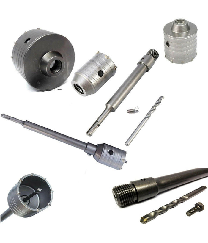 Fresa Carotatrice A Tazza Per Muro Da 30mm A 130mm + Asta Da 35 Cm Sds Plus         