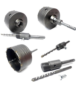 Fresa Carotatrice A Tazza Per Muro Da 30mm A 130mm + Asta Da 11 Cm Sds Plus         