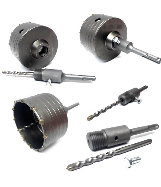 Fresa Carotatrice A Tazza Per Muro Da 30mm A 130mm + Asta Da 11 Cm Sds Plus         