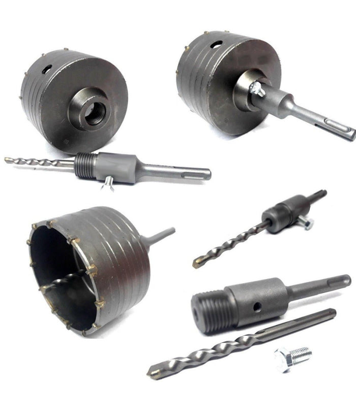 Fresa Carotatrice A Tazza Per Muro Da 30mm A 130mm + Asta Da 11 Cm Sds Plus         