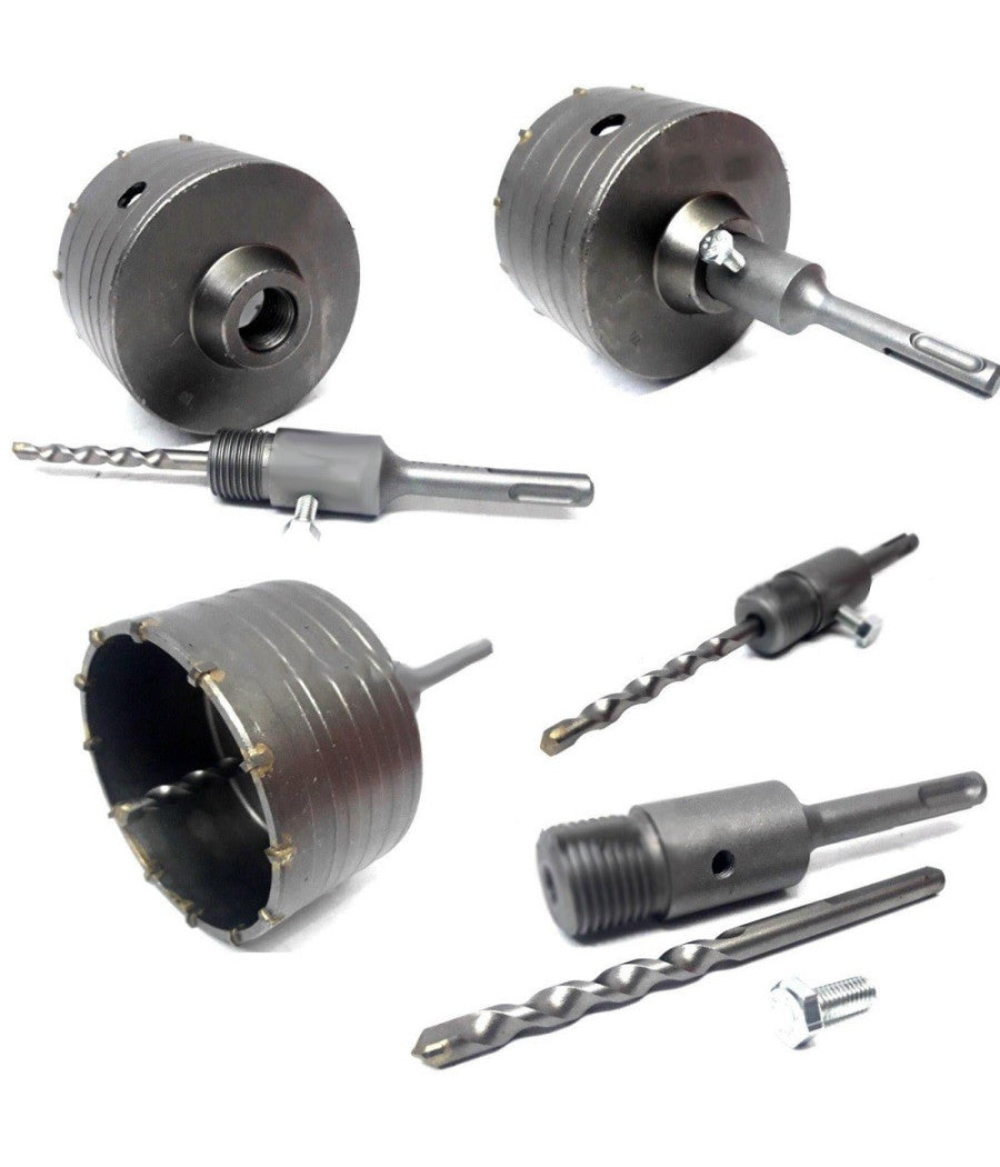 Fresa Carotatrice A Tazza Per Muro Da 30mm A 130mm + Asta Da 11 Cm Sds Plus         