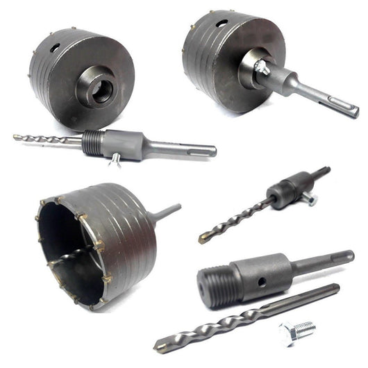 Fresa Carotatrice A Tazza Per Muro Da 30mm A 130mm + Asta Da 11 Cm Sds Plus