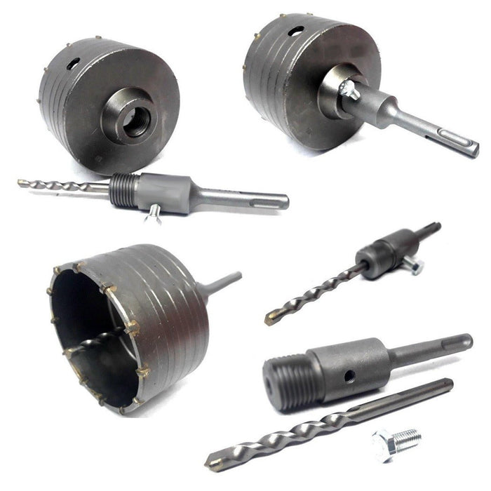 Fresa Carotatrice A Tazza Per Muro Da 30mm A 130mm + Asta Da 11 Cm Sds Plus