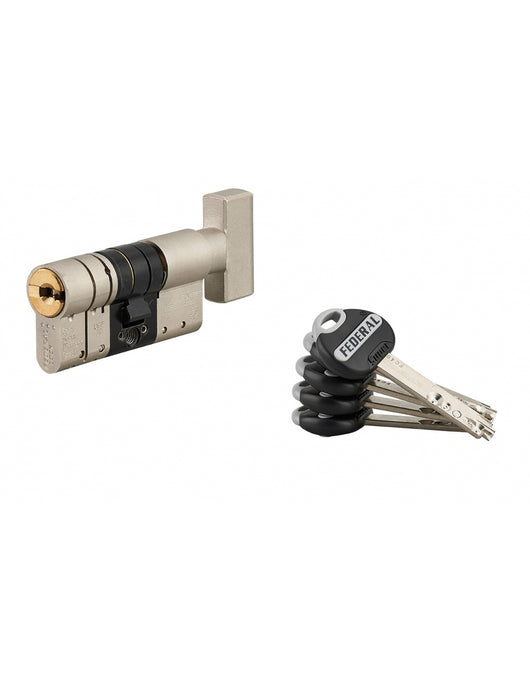 Cilindro europeo Federal 2 - 30BX30mm a pomolo nichel, anti-sfilamento, anti-perforazione, 5 chiavi reversibili - THIRARD