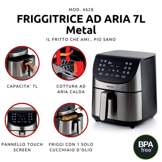 Friggitrice ad aria 1800W, 7L, 2,8kg, 12 programmi, cestello antiaderente con griglia - Metal