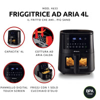 Friggitrice ad aria 4L 1400W - 9 programmi - Funzione Shake e Grill - Nero