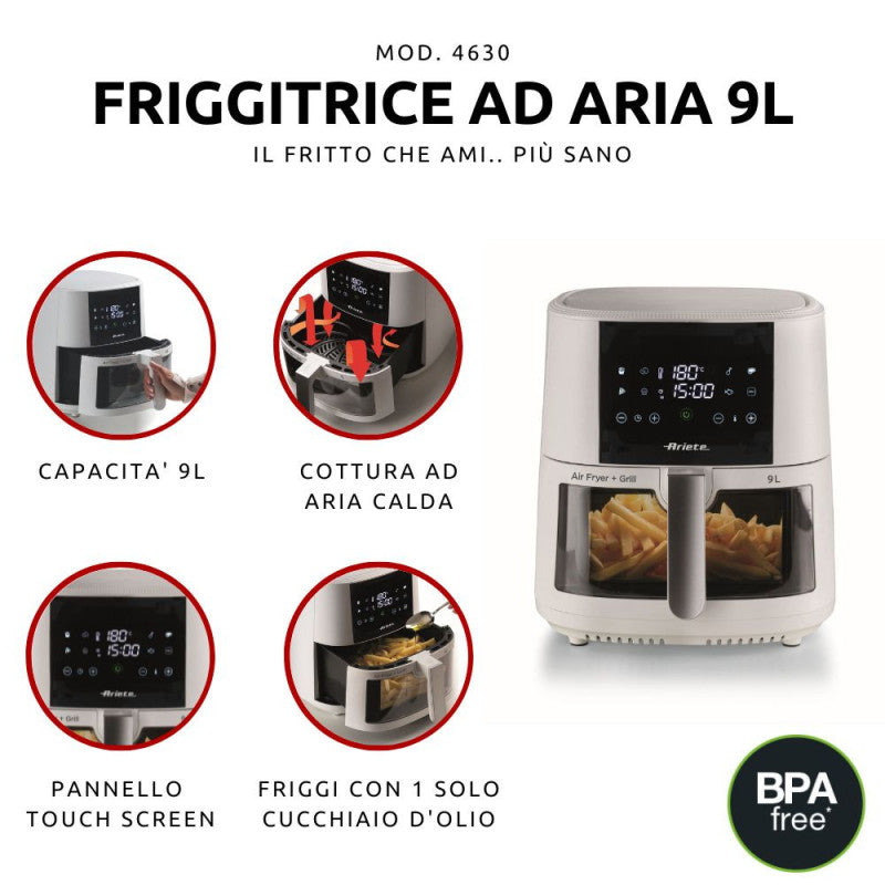 Friggitrice ad aria 9L 1500W - 8 programmi - Cestello trasparente - Bianco