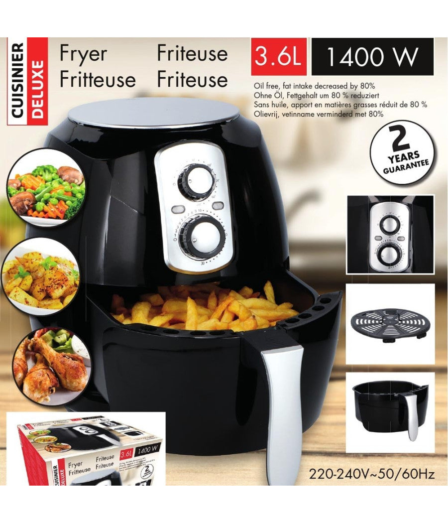 Friggitrice Ad Aria Calda Senza Olio Airfryer 3.6 Lt Frigge Cuoce Arrosto 1400w         
