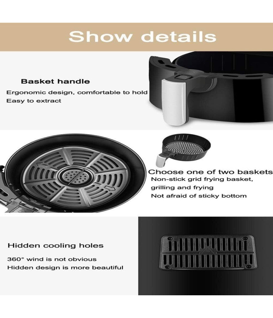 Friggitrice Ad Aria Calda Senza Olio Capacità  5,5 Litri 1500 Watt Cucina Tx-8439         