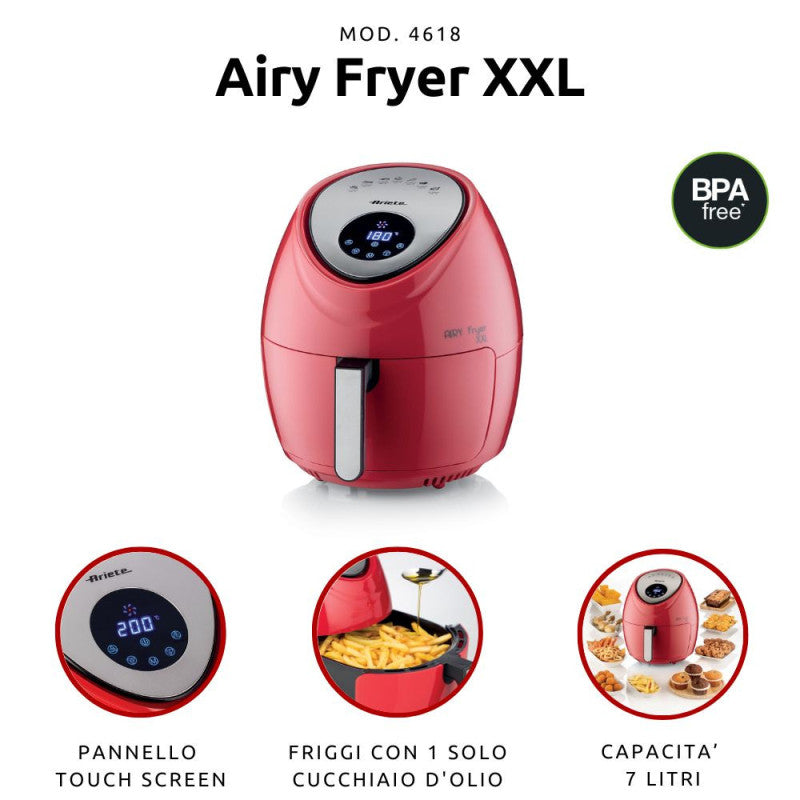 Friggitrice ad Aria XXL - 7 Litri - Cottura Senza Olio - 1800 Watt - Rosso