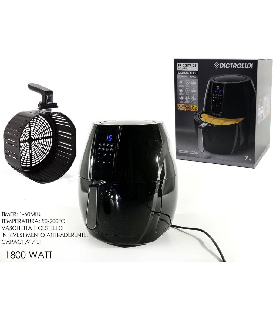 Friggitrice Aria Calda Digitale Senza Olio Airfryer 7 Lt Frigge Cuoce 1800w         