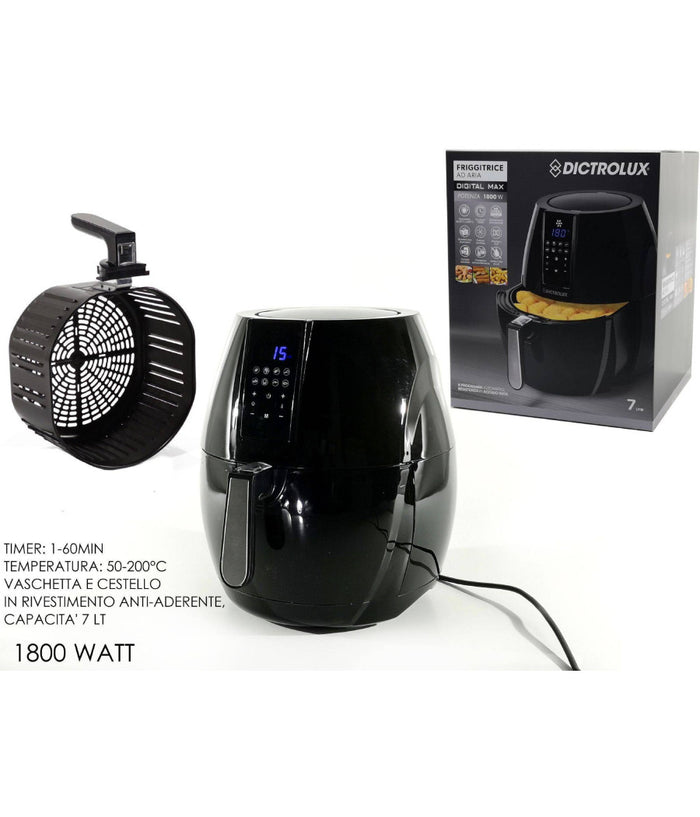 Friggitrice Aria Calda Digitale Senza Olio Airfryer 7 Lt Frigge Cuoce 1800w         