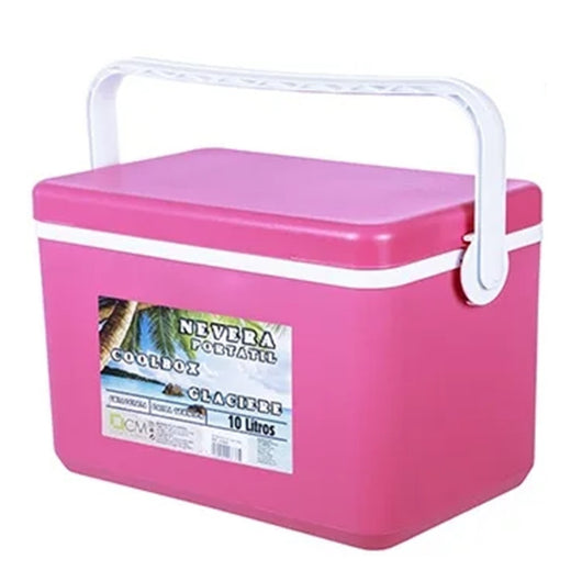 Trade Shop - Frigo Borsa Termica Frigorifero Portatile Con Coperchio Piatto Da 10 Lt Con Maniglia - Rosa