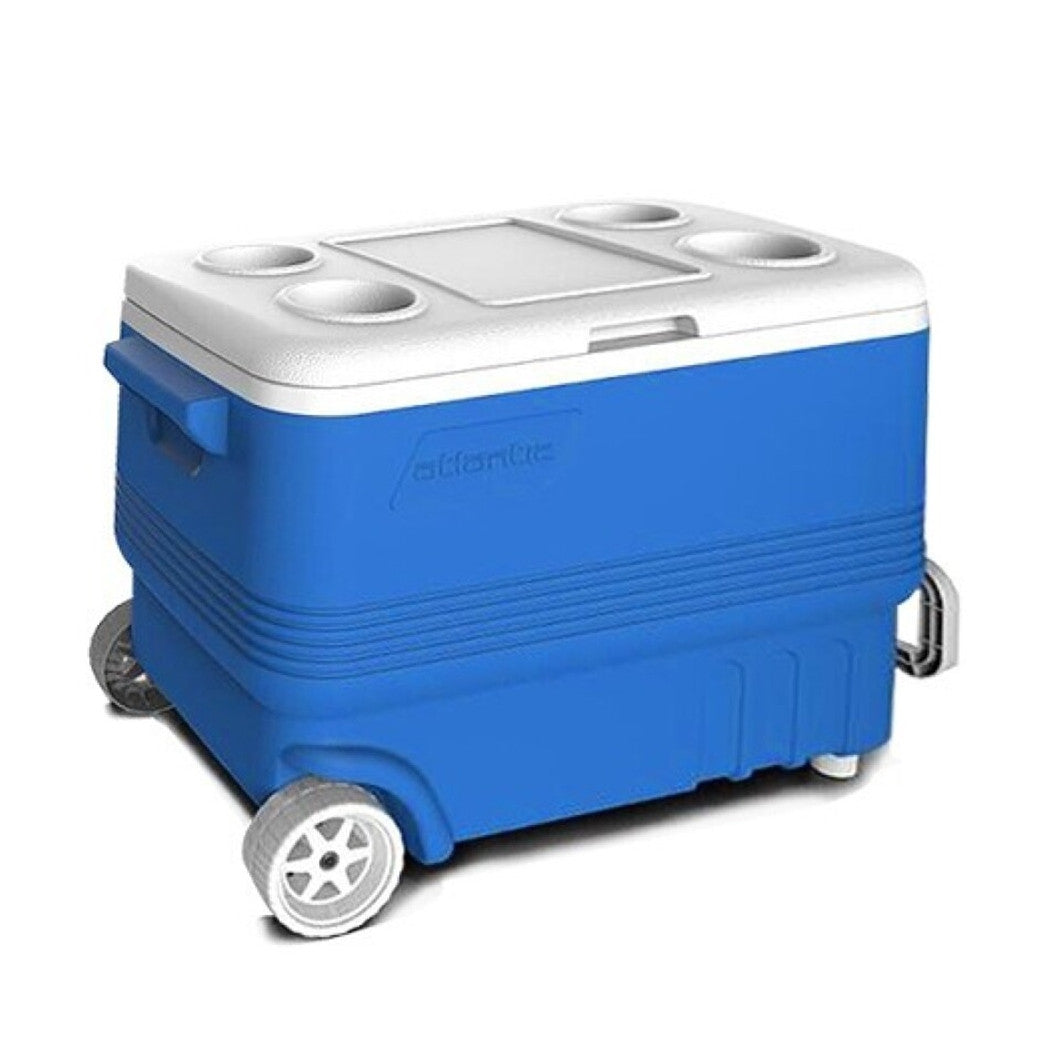 Trade Shop - Frigo Passivo Box Refrigerato Con Ruote Vassoio Portabicchieri Coperchio 45lt Blu 286505 -