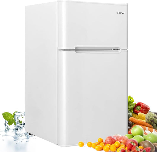 Frigorifero compatto 90 L con luce LED e refrigerazione rapida, Freezer silenzioso separato con 2 ante Bianco-Frigoriferi