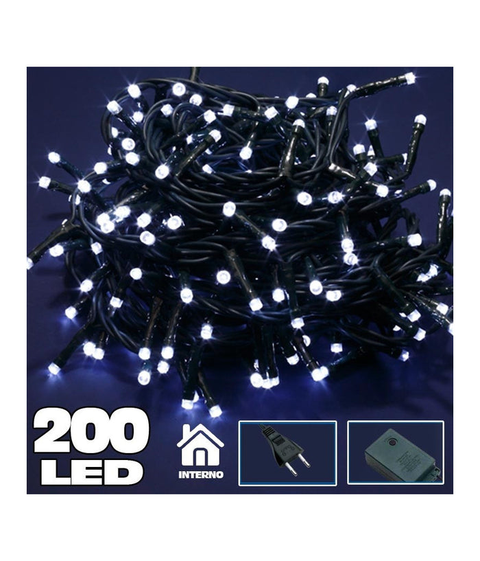 Catena Luminosa 200 Luci Led Lucciole Bianco Freddo Con Controller 8 Funzioni         