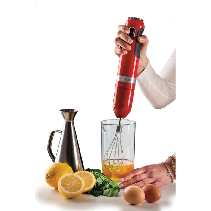 Frullatore a immersione 1000W - 10 velocità + turbo - Accessori inclusi - Rosso