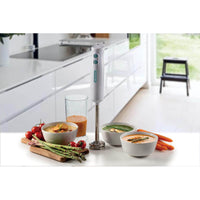 Frullatore a immersione 700W, 2 velocità, lama inox, bicchiere trasparente - White & Aegean Teal