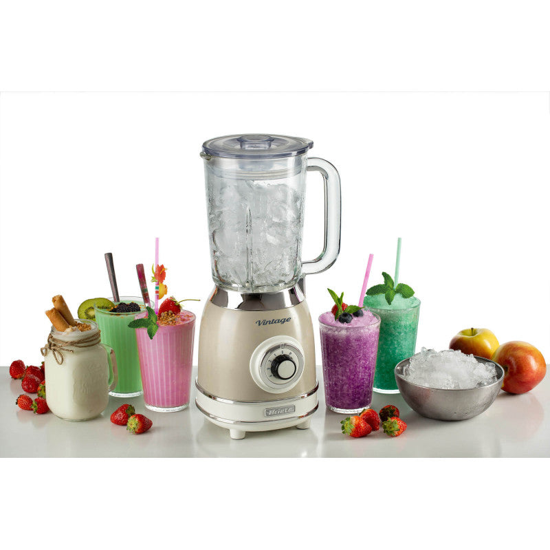Frullatore Vintage - 1,5L Tazza in Vetro - 4 Lame Acciaio Inox - 1000W - Beige