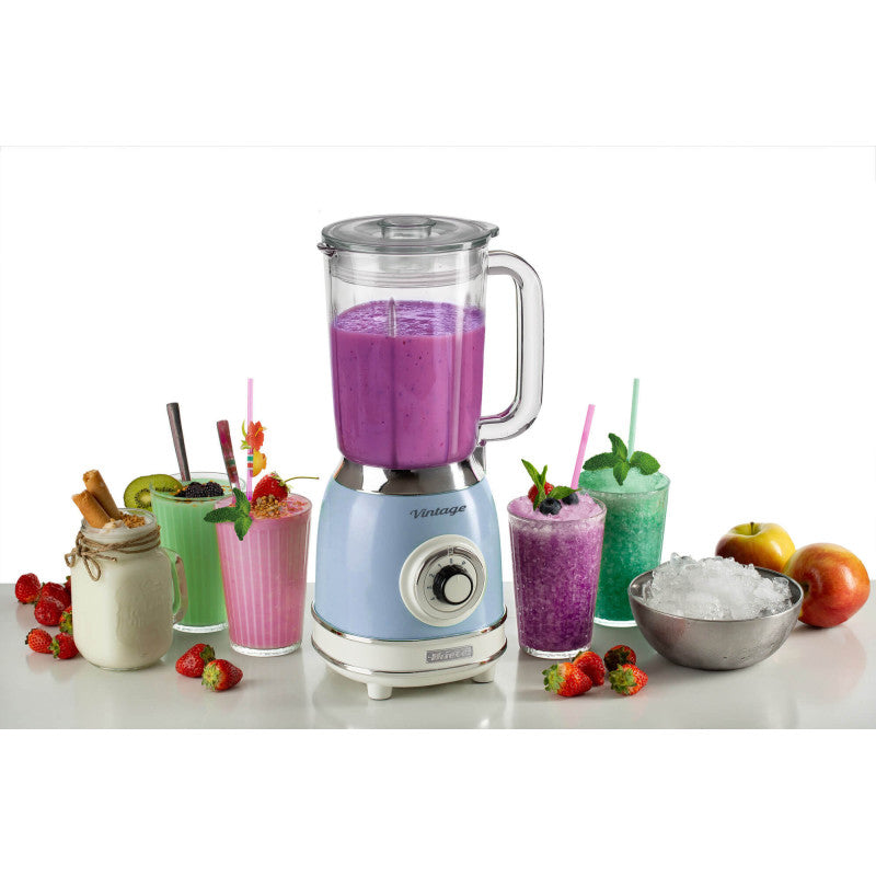 Frullatore Vintage - 1,5L Tazza in Vetro - 4 Lame Acciaio Inox - 1000W - Celeste