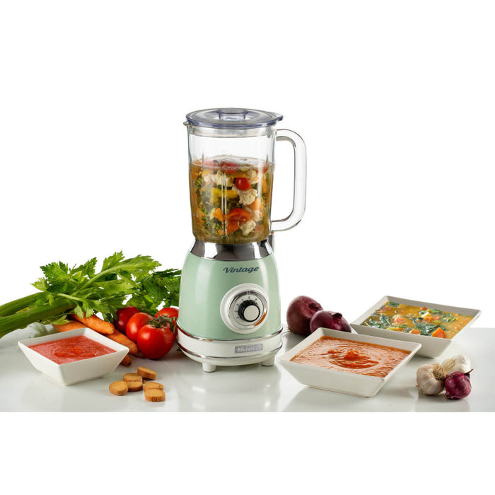 Frullatore Vintage - 1,5L Tazza in Vetro - 4 Lame Acciaio Inox - 1000W - Verde