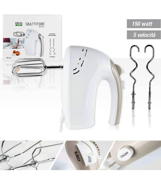 Frusta Elettrica Sbattitore Frullatore 150w 5 Velocita' Mixer Impastatore Ganci         