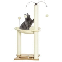 Albero Tiragraffi per Gatti max 5kg con Amaca, Palline da Gioco e Pali in Sisal, 53.5x53.5x90 cm, Beige