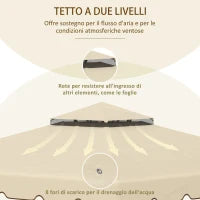 Tettuccio di Ricambio per Gazebo da Giardino 3x3m con Tetto a 2 Livelli in Poliestere Beige
