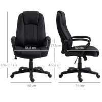 Poltrona da Ufficio Massaggiante ad Altezza Regolabile, 60x74x106-116cm, Nera