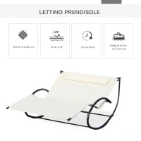 Lettino Prendisole 2 Posti, Sdraio da Giardino a Dondolo in Metallo e Texteline, 140x200x36-88cm, Bianco Crema