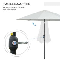 Ombrellone da Giardino Rotondo con Manovella e Inclinabile a 3 Livelli, Ø265x240 cm, Crema