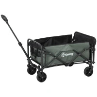 Carrello da Giardino da 72L Pieghevole con Pannello Apribile, in Acciaio e Poliestere, 114x46x65-92 cm, Verde