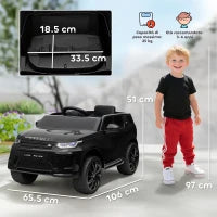 Macchina Elettrica per Bambini a Licenza Land Rover con Fari, Clacson e Cintura,106x65.5x51 cm, Nero