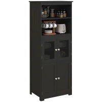 Credenza Buffet da Cucina, Mobile da Archiviazione Multi-Ripostiglio, 60L x 30P x 162H cm, Nero