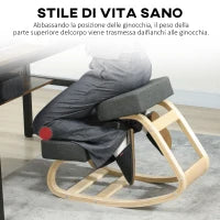 Sedia Ergonomica con Inginocchiatoio in Legno di Betulla e Cuscino, 51x69x58 cm, Grigio