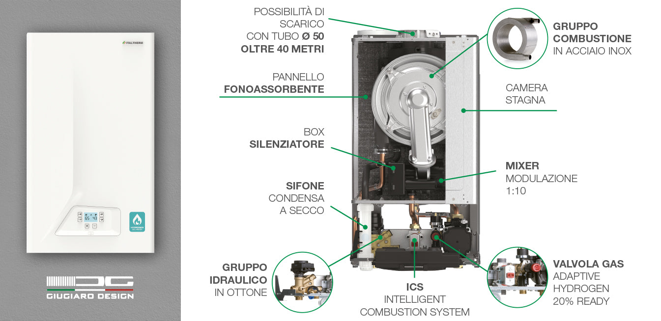 Caldaia a condensazione Italtherm City Class H 25 K - passaggio automatico metano/gpl - sdoppiatore fumi omaggio