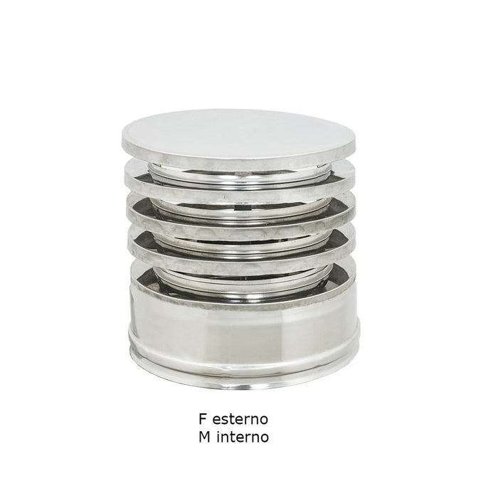 Fumaiolo da 100-150mm tipo zara di acciaio inox aisi 304 base tonda doppia parete