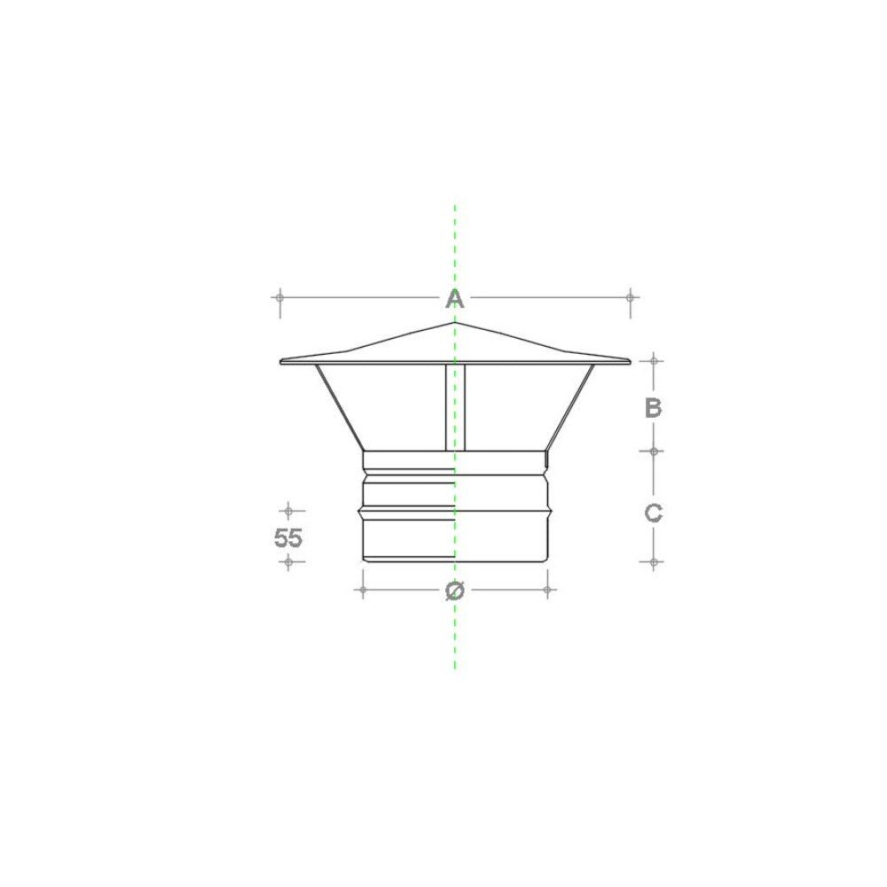 Fumaiolo da 100mm tipo cinese inox base tonda innesto m maschio
