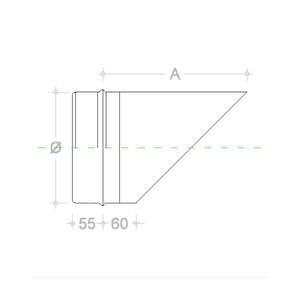 Fumaiolo da 120mm tipo a becco inox aisi 304 base tonda innesto m maschio