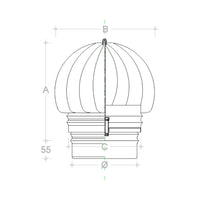 Fumaiolo da 120mm tipo radiante eolico di rame base tonda innesto m maschio