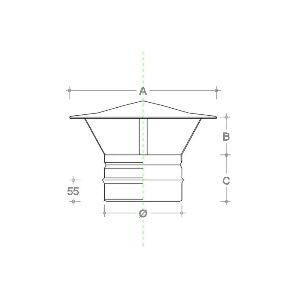 Fumaiolo da 130mm tipo cinese di rame base tonda innesto m maschio