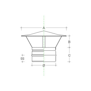 Fumaiolo da 130mm tipo cinese di rame base tonda innesto m maschio