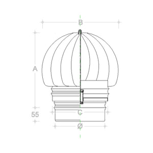 Fumaiolo da 140mm tipo radiante eolico di rame base tonda innesto m maschio