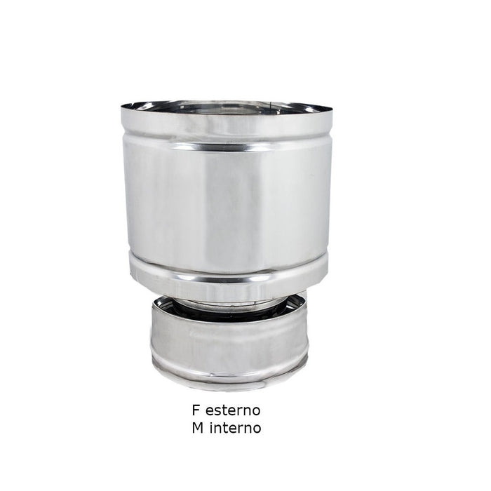 Fumaiolo da 150-200mm terminale tipo botte 4 venti inox aisi 304 base tonda doppia parete