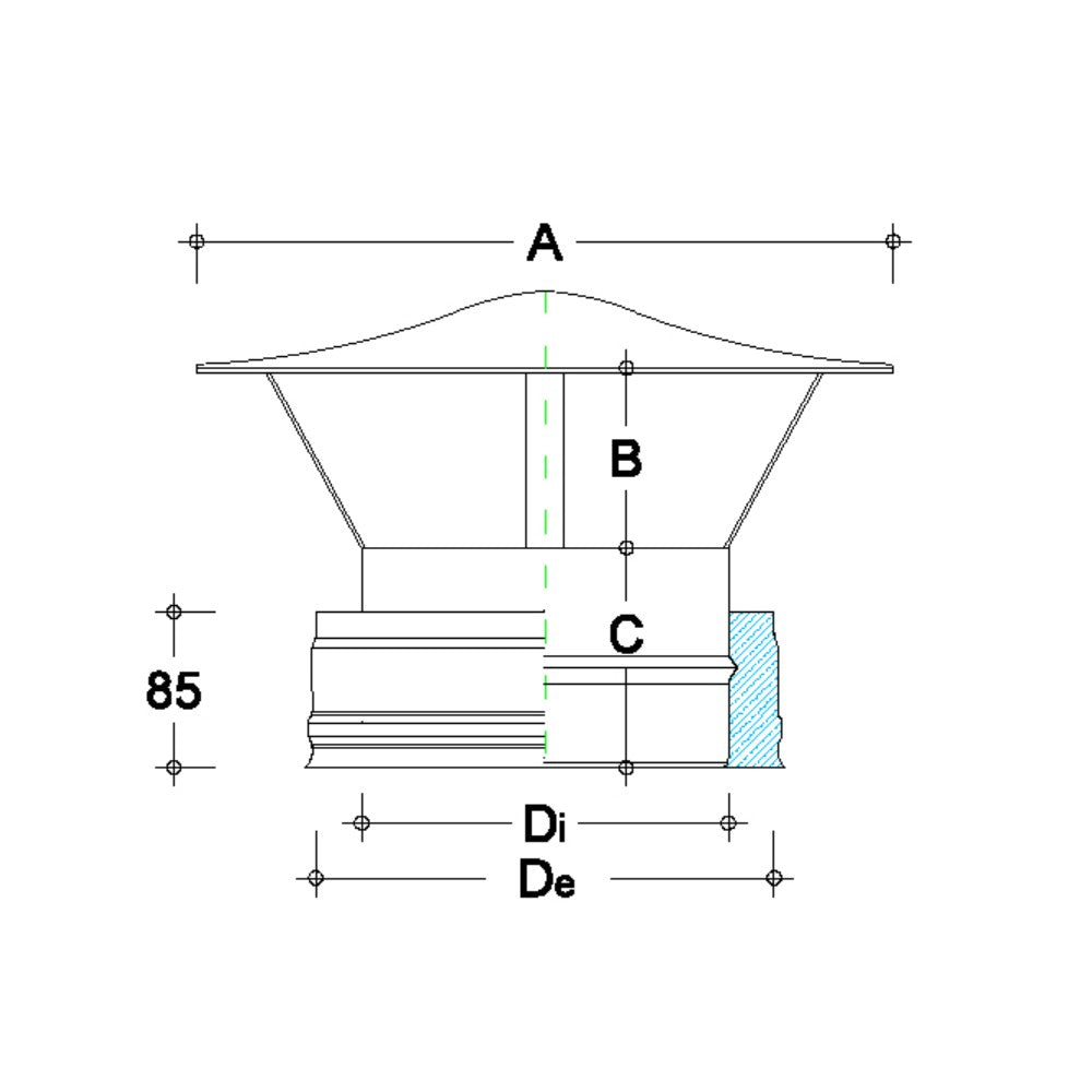 Fumaiolo da 150-200mm tipo cinese inox aisi 304 base tonda doppia parete
