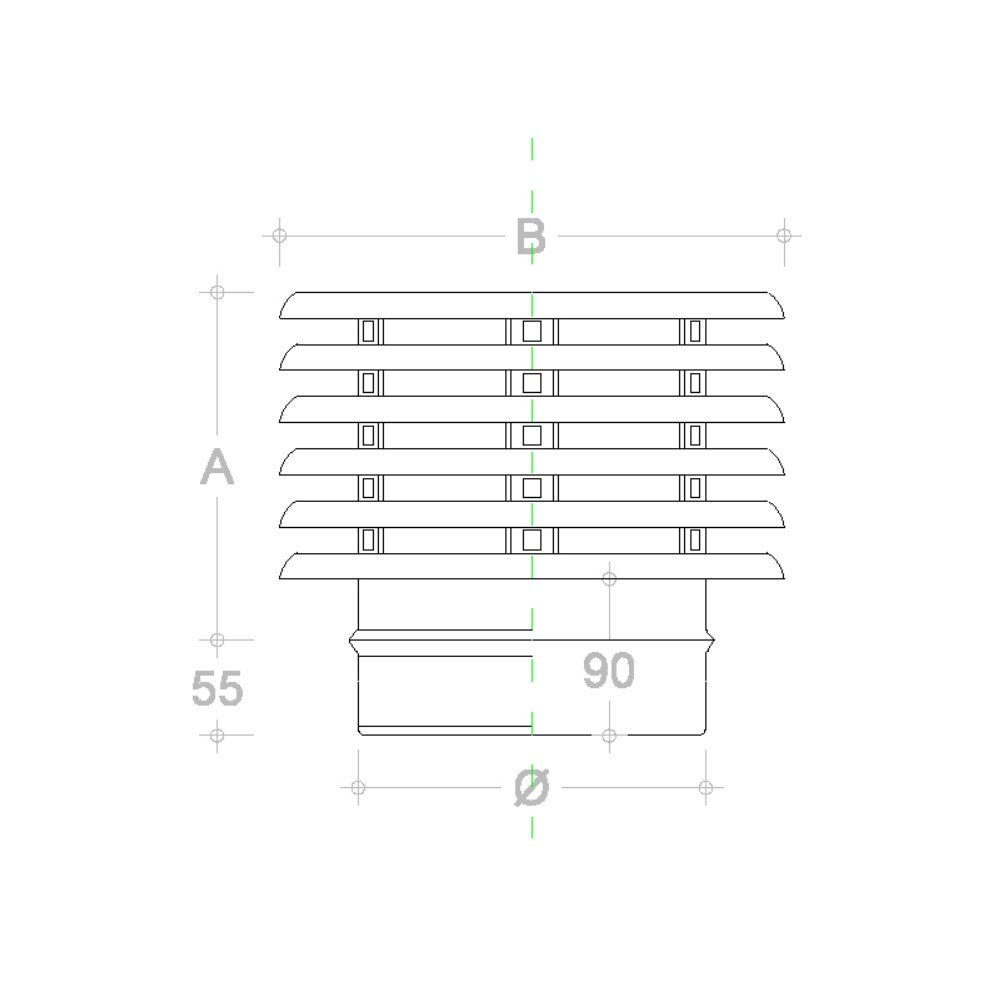 Fumaiolo da 150mm tipo con lamelle inox base tonda innesto m maschio