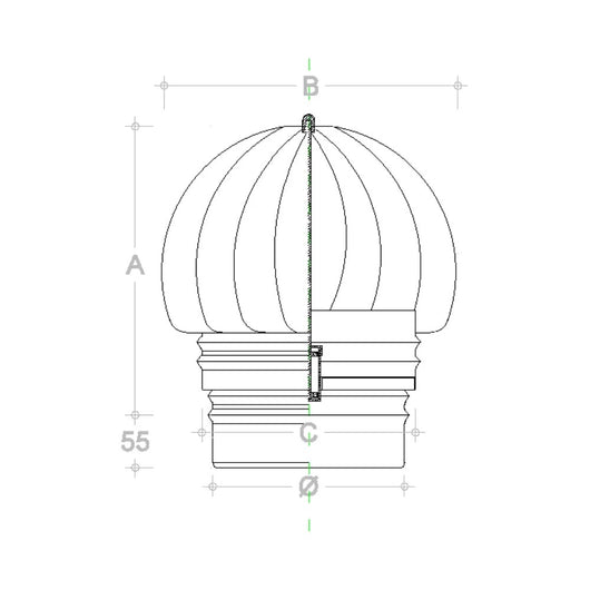 Fumaiolo da 200mm tipo radiante eolico di rame base tonda innesto m maschio