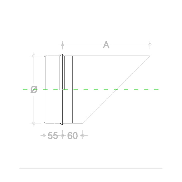 Fumaiolo da 220mm tipo a becco inox aisi 304 base tonda innesto m maschio