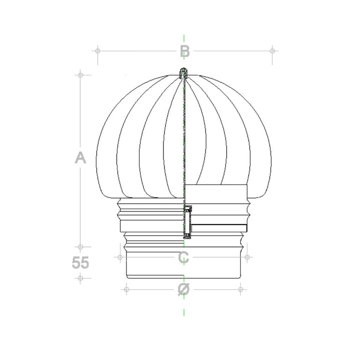 Fumaiolo da 220mm tipo radiante eolico di rame base tonda innesto m maschio